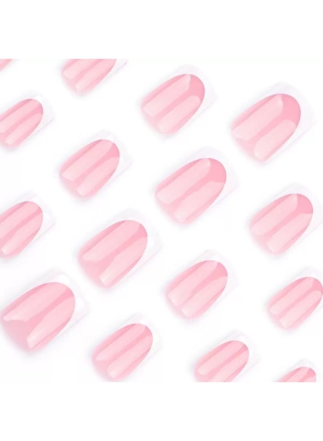 مملكة الأظافر 32 قطعة أظافر صناعية لاصقة، أظافر صناعية فرنسية مربعة قصيرة بلون نيود، تخلق بشكل مثالي تأثير فن أظافر عصري. أظافر أكريليك صناعية مع طقم غراء. هدايا لفن الأظافر المصنوعة يدويًا للنساء. - Image 3